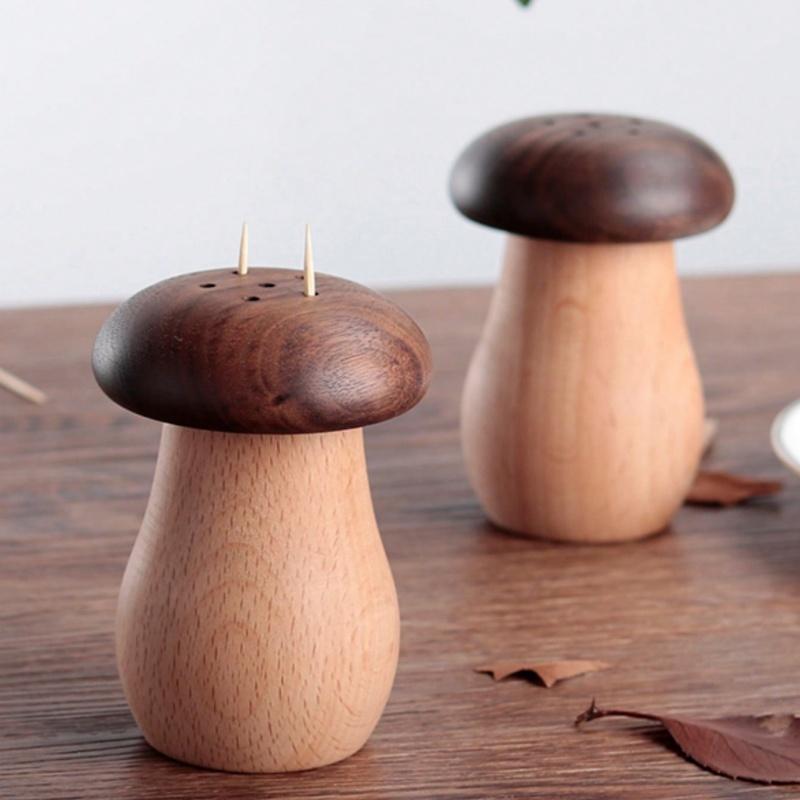 1/2PCS Unique Mushroom Shaped Solid Wood Toothpick Holder, Used for Creative Kitchen Storage and Restaurant Decoration