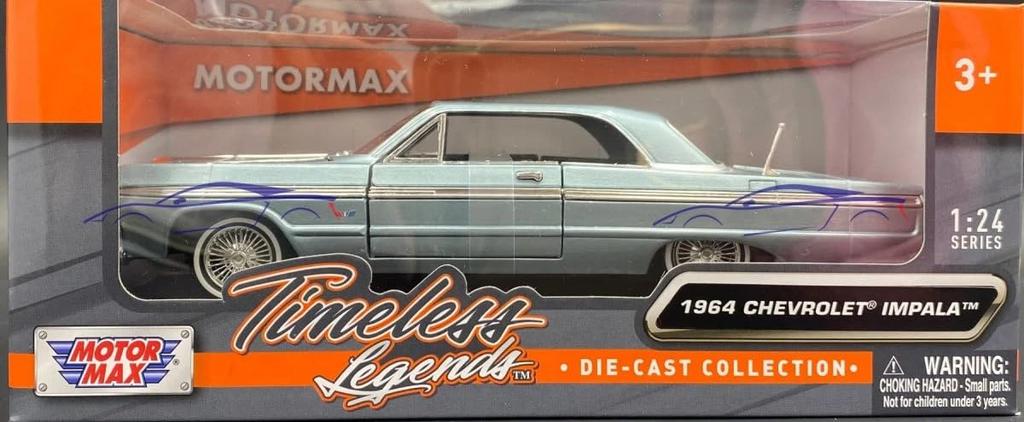 MOTORMAX 1/24 Scale 1964 Impala Diecast Model Car (Light Blue Metallic) [Parallel Import]