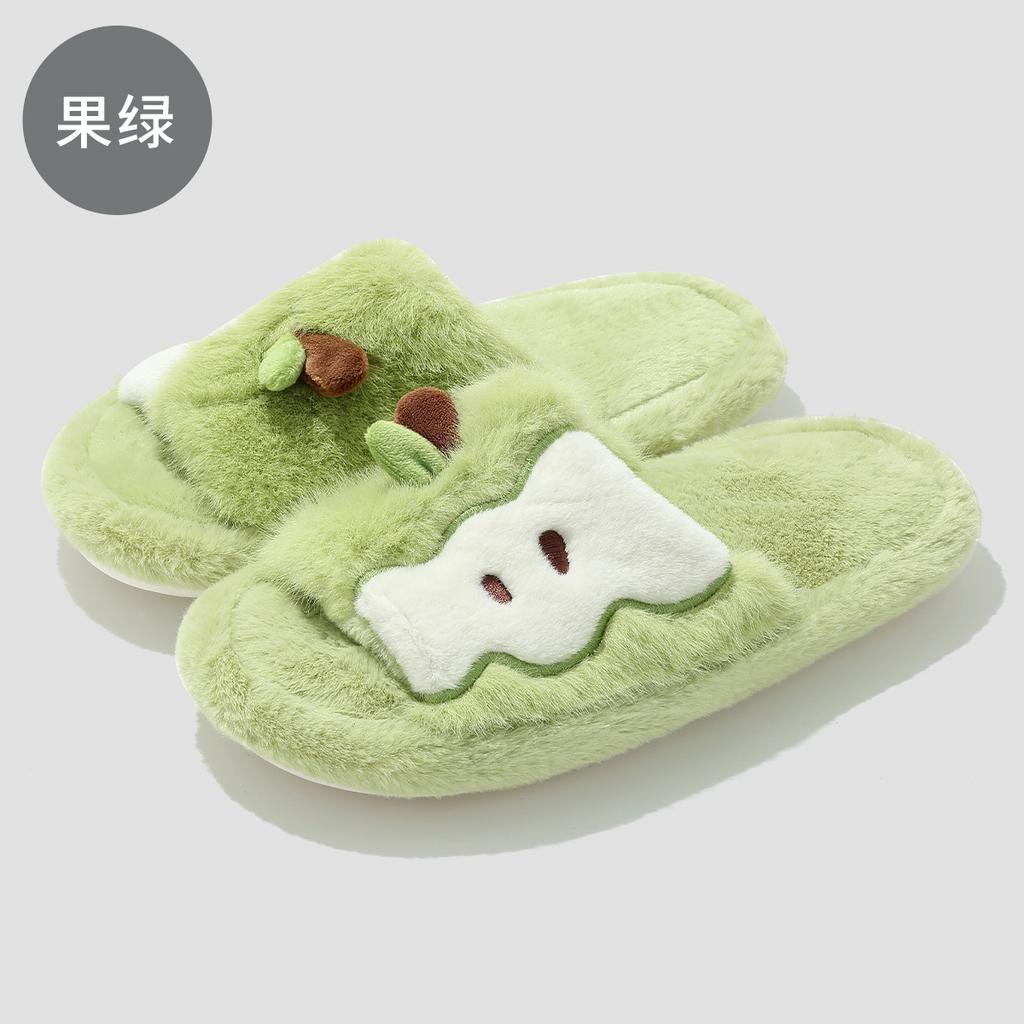 Cute apple slippers autumn and winter home plush warm and non-slip couple cotton slippers