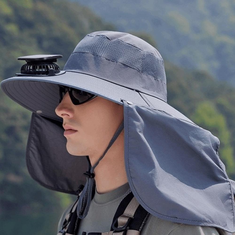 with Shawl Solar Fan Hat Waterproof Fishing Hat Gift Wide Brim Hat  Fishing Activities