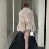 Women's Eco-Friendly Faux Fox Fur Lapel Coat - Short, Loose Fit for Winter 2025.