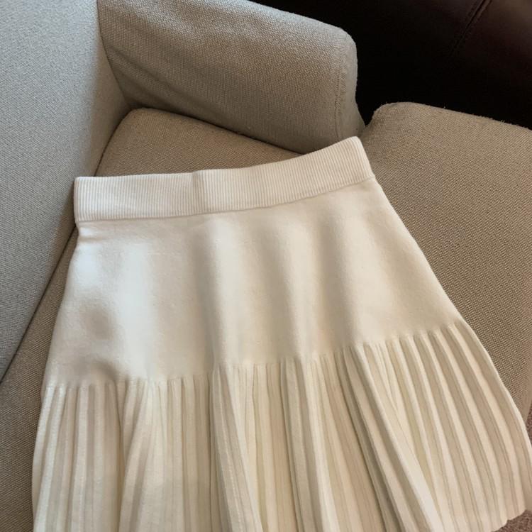 Grey High-Waisted Pleated A-Line Skirt for Women - Autumn White Short Style