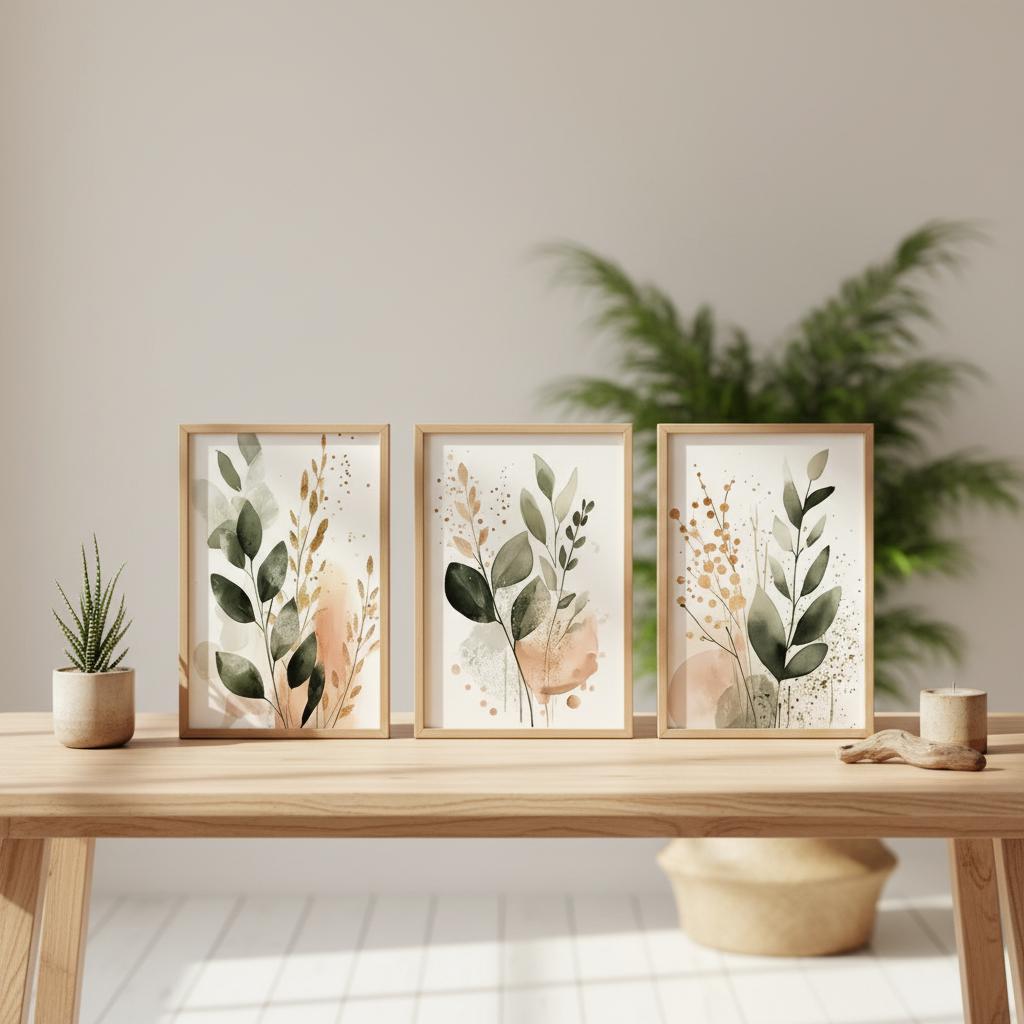 Set di Pitture ad Acquerello di Foglie di Eucalipto per Parete, Stampe su Tela Botaniche Color Salvia Rosa Blush Neutro, Decorazioni per la Casa Minimaliste Boho