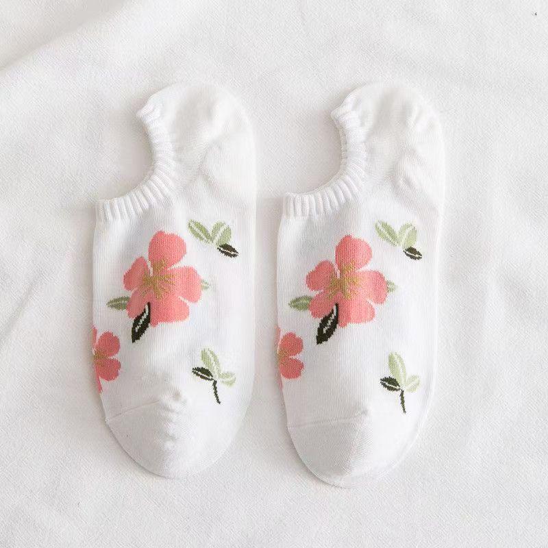 2025 New Women's Low-Cut Socks with Cartoon Flower Pattern - Versatile and Stylish Boat Socks