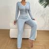 Womens Lace Trim Ribbed Knit Pajamas Set Long Sleeve Crop Top Wide Leg Pants Lounge Set 2 Piece Pjs Sleepwear