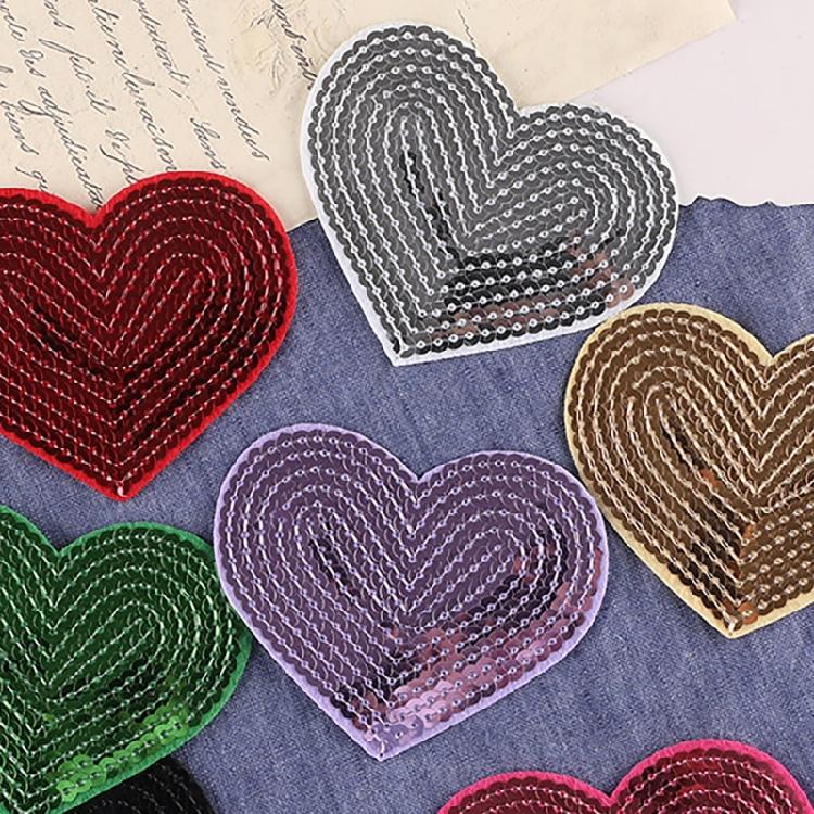 10 Pcs Embroidered Patches Heart Shape Iron on Patches Sewing on Applique Sequins Patches for Hat