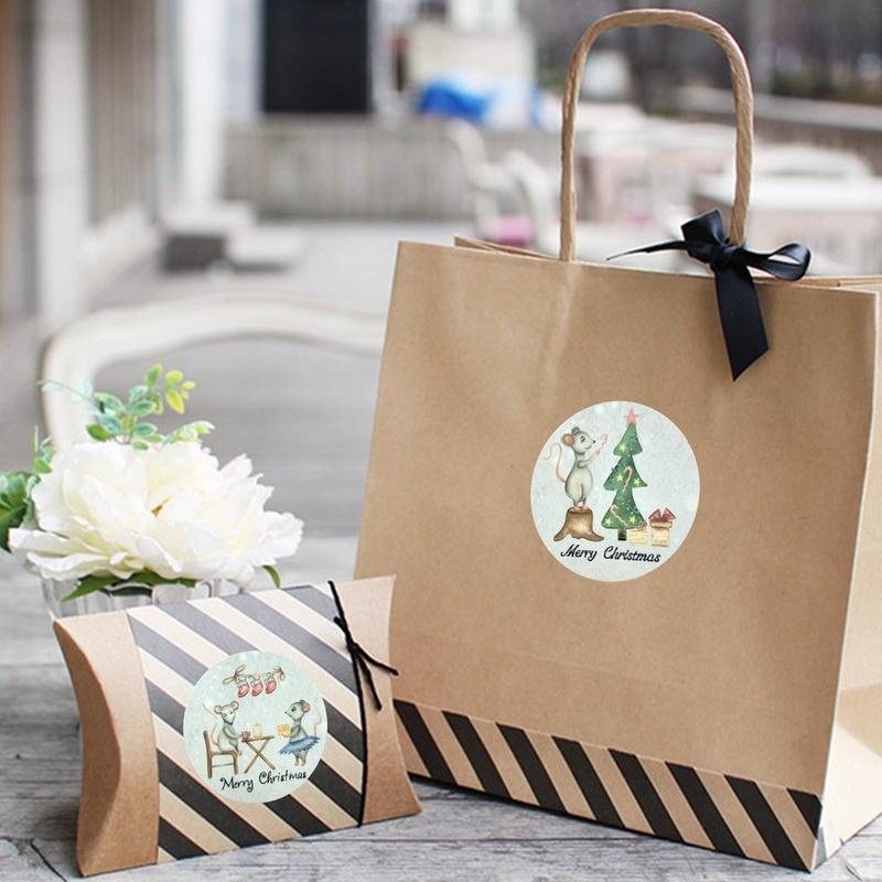 500 buc/rolă autocolante rotunde de Crăciun fericit pentru mouse-ul cu sigiliu de plic