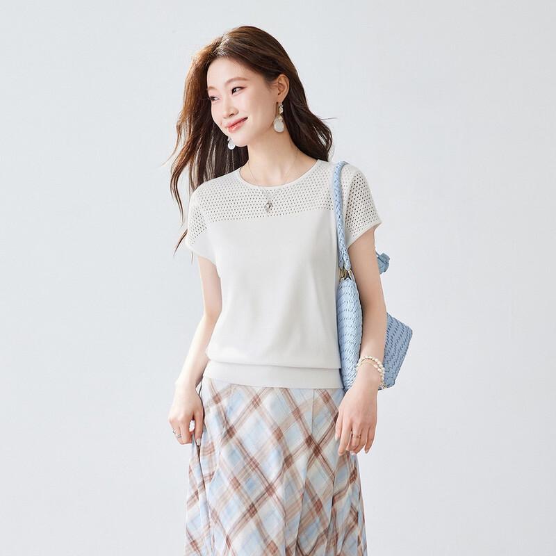 Srcr Women s Silk Blend Hollow Knit Short Sleeve T-shirt L