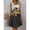 Ladies' fashionable and elegant 3D cute 3 orange cat printed vest dress