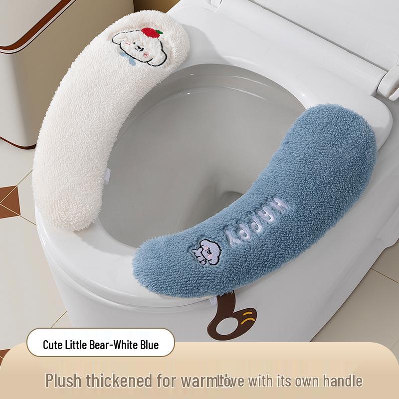 Plush Toilet Seat Cover with Velcro Fastening - All-Season Universal Fit