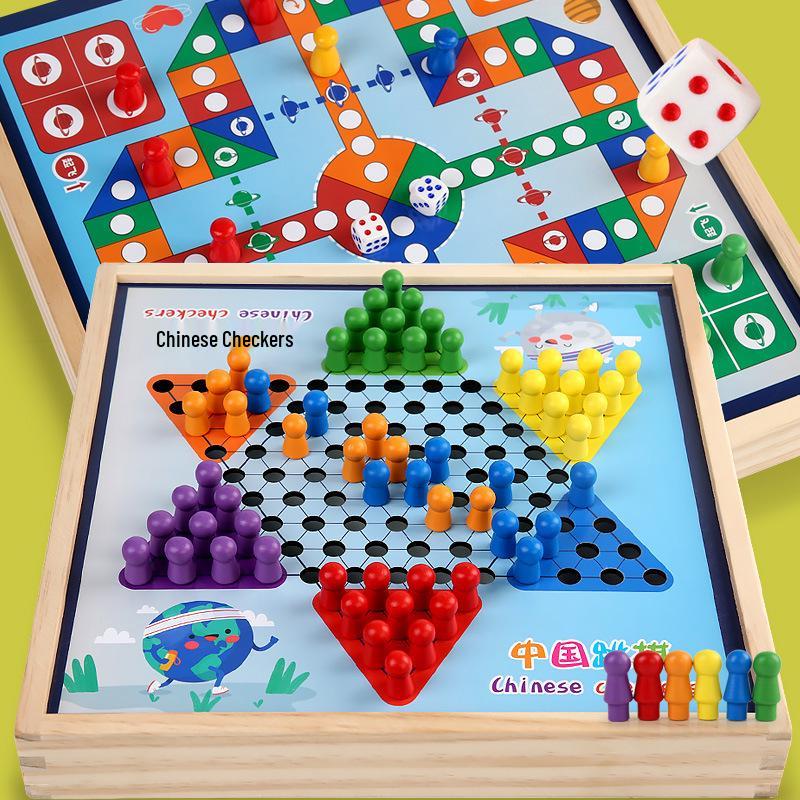 Multifunctional Chessboard Set: Flying Chess, Five-in-a-Row, Checkers, Children's Chinese Chess – Educational Toy for Primary Students