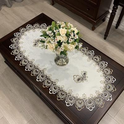 Oval Table Cover Table Dining Tablecloth European Embroidered Polyester Yarn Flower Fabric Living Room Coffee Table Placemat