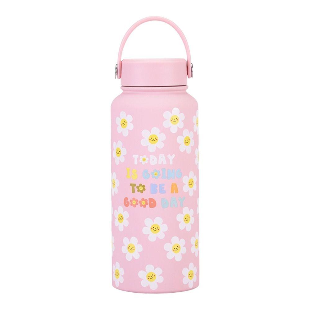 1000ML Vacuum Bottle Printed Design Portable Vacuum Sports Bottle Vacuum Insulated Printed Bow And Flowers Aquaflask Tumbler