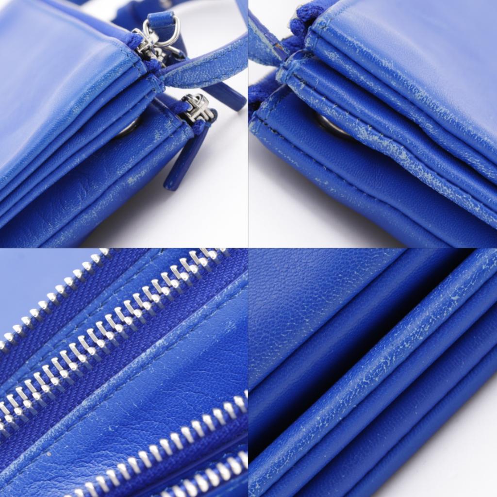 CELINE Trio Small Shoulder Bag Blue lambskin Women Used