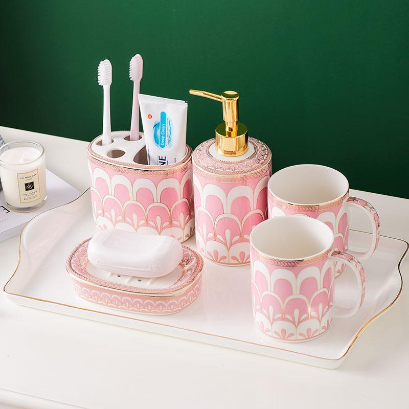 Ensemble de cinq pièces pour lavabo de salle de bain en céramique tasse à bain de bouche en céramique articles de salle de bain accessoires de salle de bain distributeur de savon distributeur de gobelets
