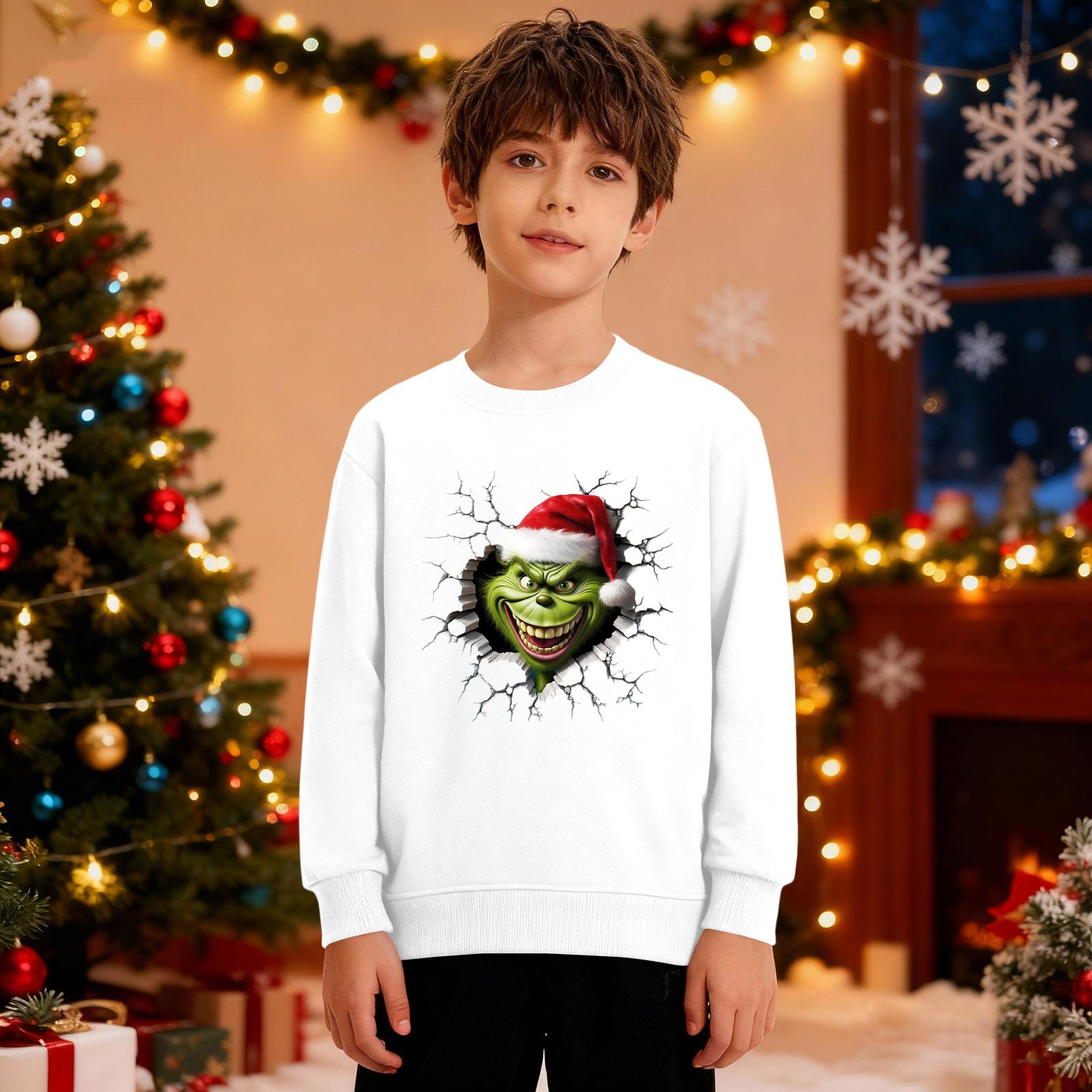 

Рождественский свитшот для мальчиков и девочек, уродливая рождественская футболка, свитшот с круглым вырезом, для малышей, с длинным рукавом, пуловер, наряд, топы 160 белый