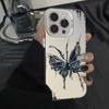 Dark Blue Butterfly Art Phone Case for iPhone 17 16 15 14 13 12 11 Series Pro Max Plus