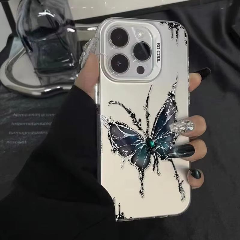Dark Blue Butterfly Art Phone Case for iPhone 17 16 15 14 13 12 11 Series Pro Max Plus