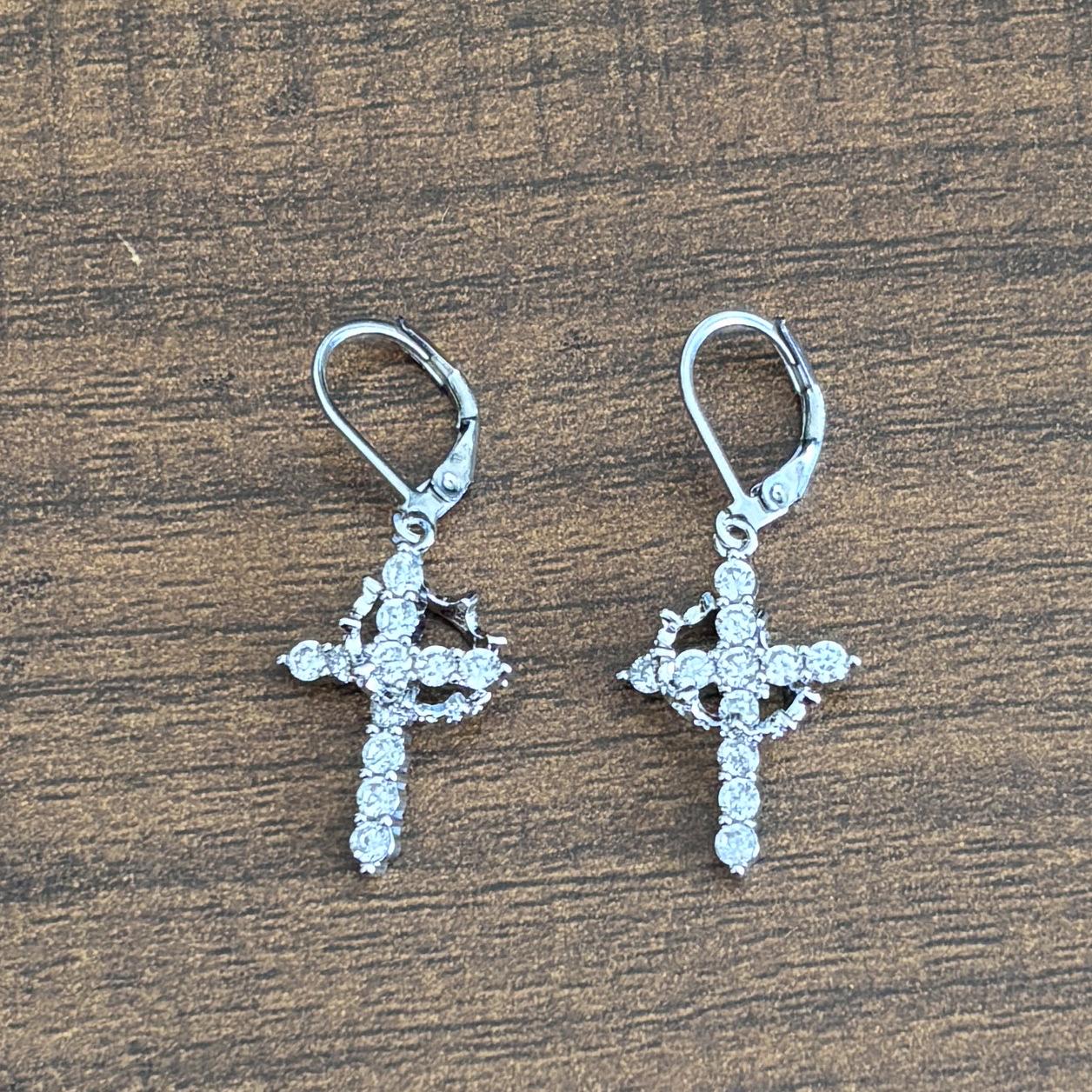 Crown Cross Rotating Hoop Earrings with 3A Zirconia Pendant