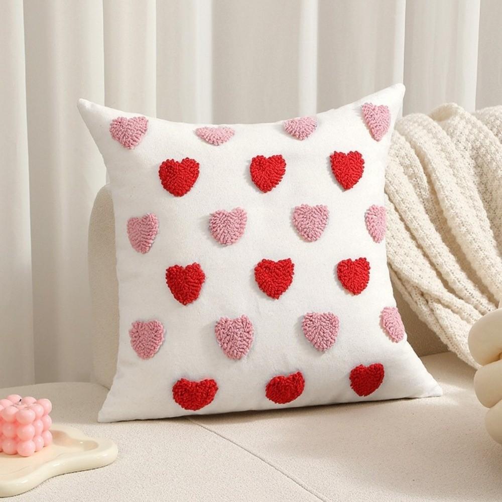 New Heart Embroidery Throw Pillow Cover 45x45cm Sofa Cushion Covers Soft Square Couch Decor Valentine's Day Decor