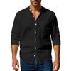 Men's Long Sleeve Linen Shirt Stand Collar Breathable Casual Pocket Shirt Lightweight Summer Top