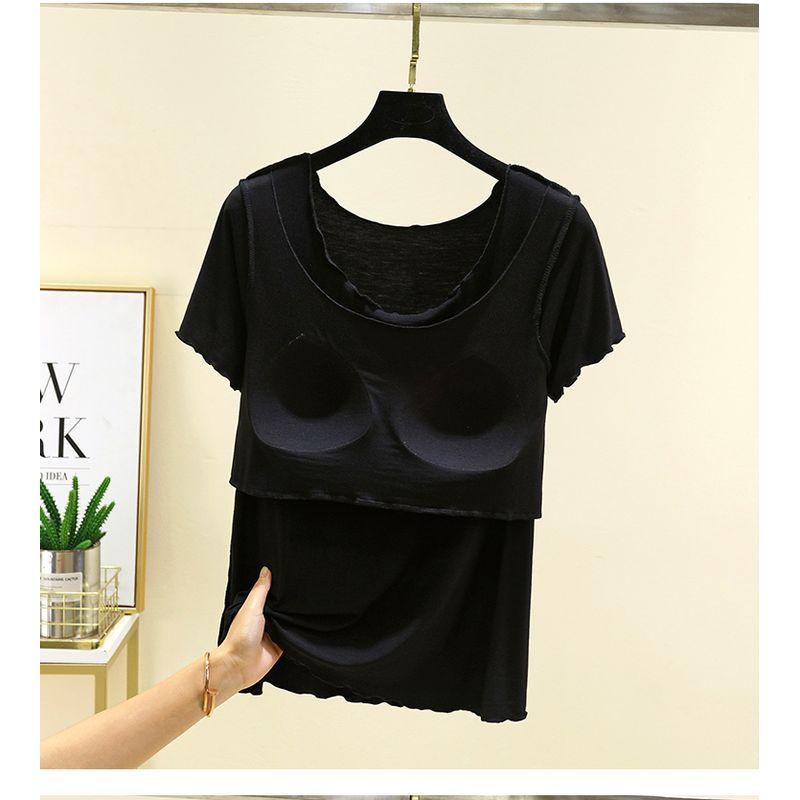 

Летний Свободный Тонкий Бюстгальтер Футболка Свободный Модальный Короткий Рукав Базовый Большой Размер Стройнящий Нагрудная Подушечка Домашняя Одежда Топы Black 2XL (70.00 kg-80.00 kg recommended