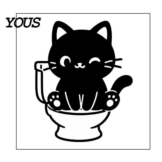 Decorative Tiles Stickers Funny Black Cat Toilet Sticker, Cute Cartoon Bathroom Wall Decal, PVC Waterproof Removable Tank Sticker for Washroom