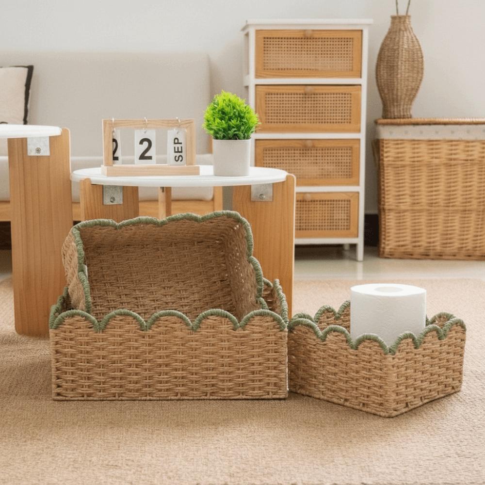 Rectangular Imitation Rattan Storage Basket Large Capacity Cosmetic Storage Box  for Living Room