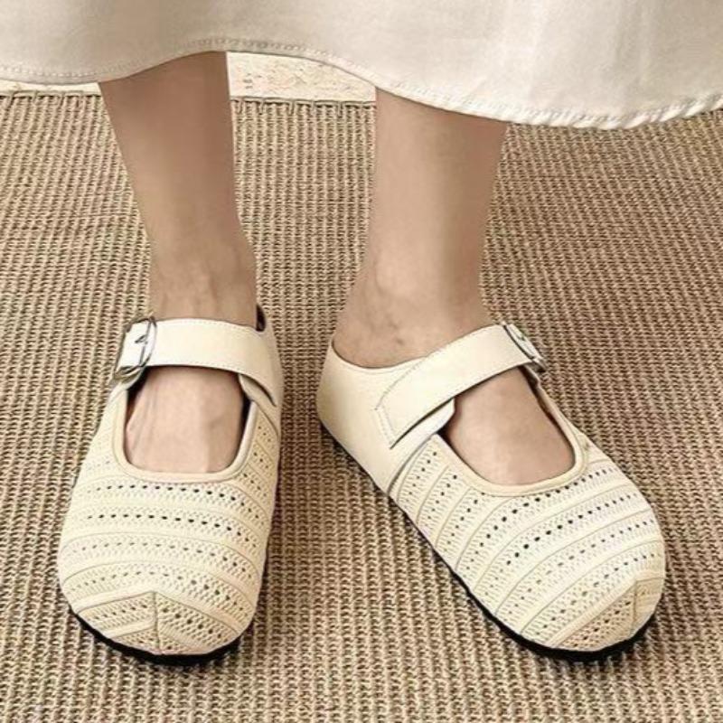 Mesh Flats Mules Shoes for Women Designer Weave Buckle Slippers 2025 Autumn New Trends Casual Slingback Zapatillas Mujer