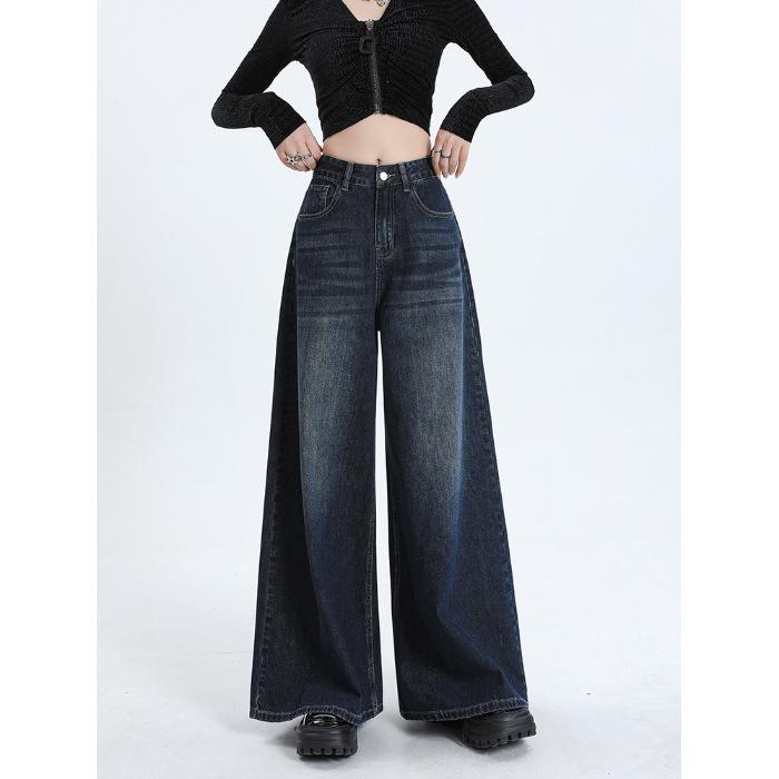 Autumn Light Blue High Waist Oversized Swing Wide Leg Casual Denim Pants Ladies Casual Pants Oversize Denim Trousers