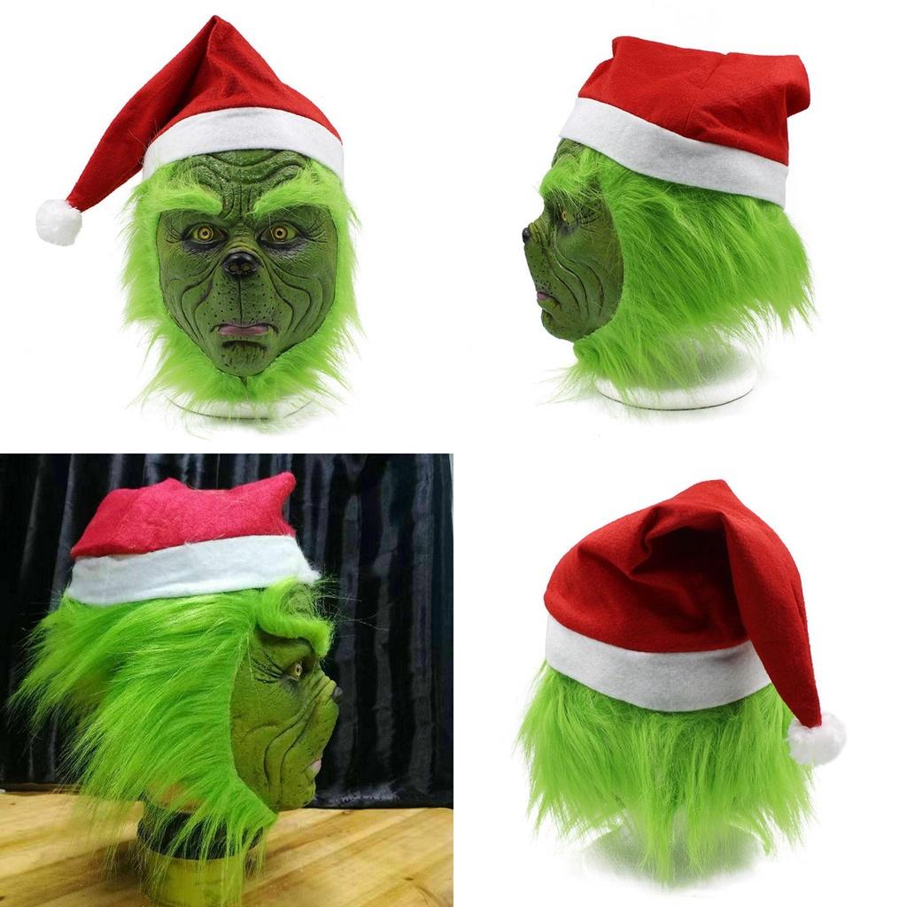 Rascal Green Monster The Grinch Mask With Christmas Hat For Adult Cosplay Fun