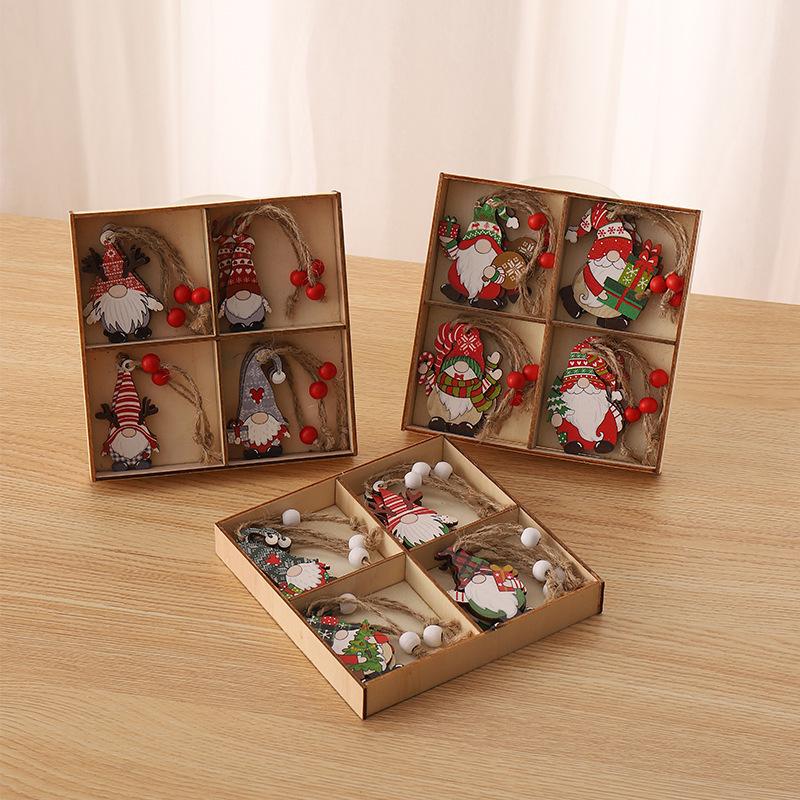 New Christmas Decorations Wooden Faceless Old Man Small Pendants Christmas Tree Pendants 12 Wooden Box Packaging Pendants