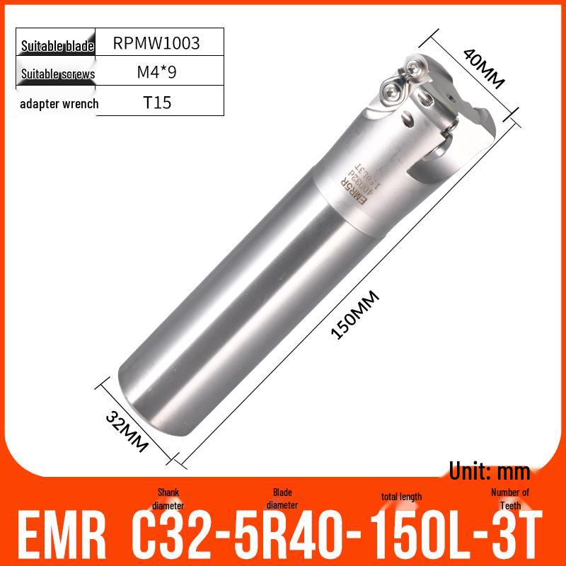 Shockproof EMR CNC Milling Cutter Holder - Round Nose, Bull Nose & Flat Machining Extensions (R4, R5, R6)