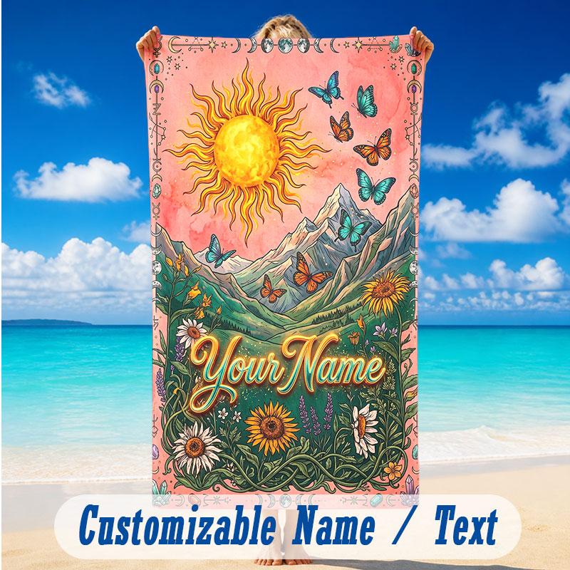 Butterfly Theme Beach Towel Personalized Custom Name & Text Soft Quick Dry Beach Towel for Swimming Travel