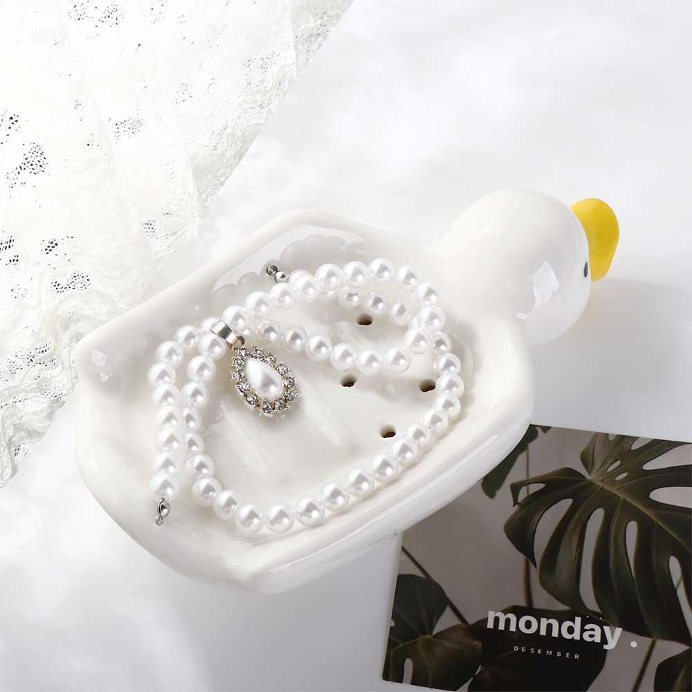Self Draining Soap Dish Ceramic Duck Shape Soap Rack Cute   Toilet