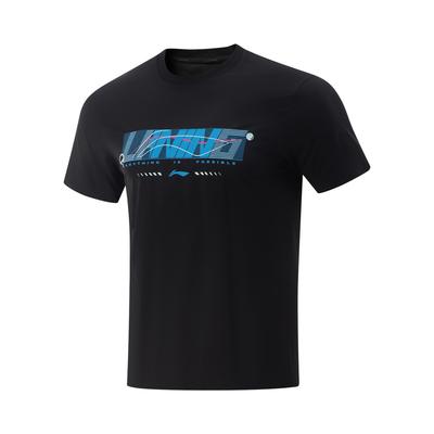 Li Ning Table Tennis Series Letter Round Neck Quick-Dry Breathable Versatile Short Sleeve T-Shirt Unisex Tops Black AHSV613-1