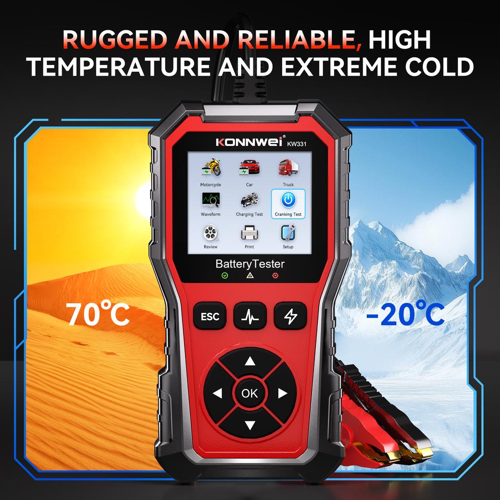 2025 KONNWEi Car Battery Tester Fault Code Clearance Battery Information Monitoring Startup Test Car Battery Charging Scan Tool