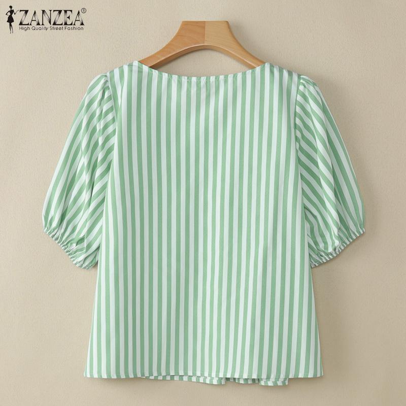 ZANZEA Bluză casual de damă cu gât pătrat, mâneci trei sferturi și croială lejeră cu dungi