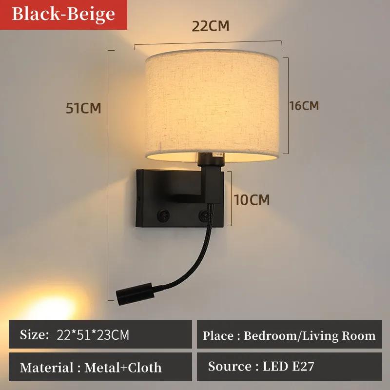 LED Wall Lamp Round Fabric Lampshade with 3W 360° Rotation Spotlight Reading Light  Modern Wall Sconce for Bedroom Bedside Hotel