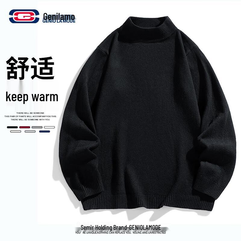 

GENIOLAMODE Men s Solid Color Loose Fit Pullover Semi-High Neck Knit Sweater 3XL