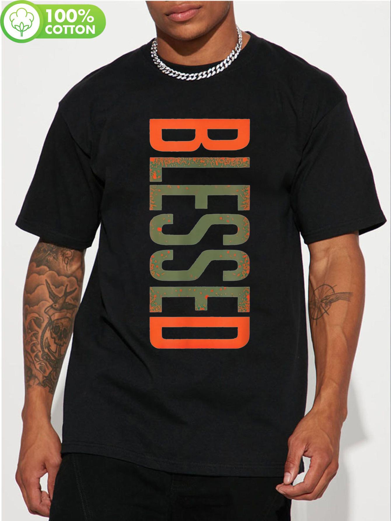 BLESSED Olive Army Sun Orange T-shirt - Unisex Cotton Tee with Bold BLESSED Print XL