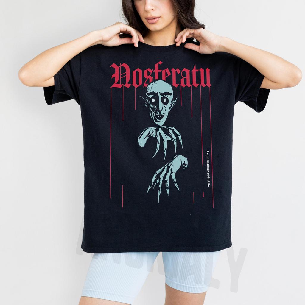 Nosferatu Pattern Tshirt Retro Horror Movie Tshirt Print Pattern Casual Unisexs and Womens Tshirt Daily Wear