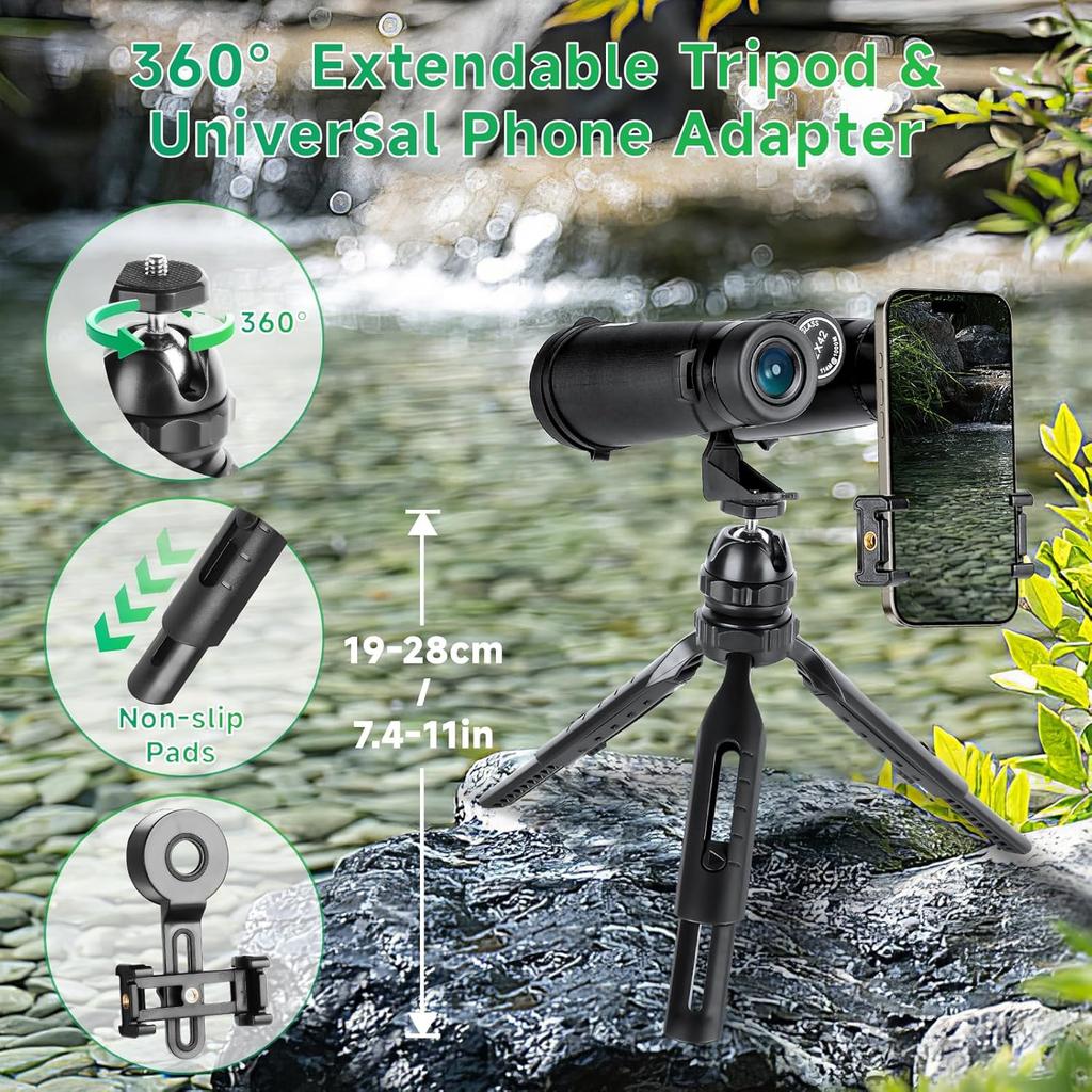 12x42 HD Binoculars for Adults, High Power Binoculars with Tripod Phone Adapter, Waterproof Compact Binoculars for Bird Watching Hunting Stargazing,