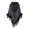 Cape Shawl Knitted Shawl Fur Collar Beaded Fringed Hem Sweater Women