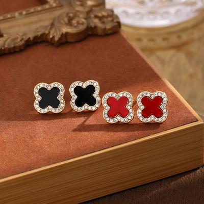 High-grade Shiny Four-leaf Clover High-grade Sense of Earrings Luxury Hundred Rhinestone Earrings Women's Earrings