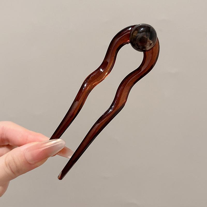 Chinesischer Stil Runde Perle U-förmige Haarnadel Retro Wellenförmige Haarstäbchen für Frauen Acryl Kopf Gewickelte Haare Haarnadel Zubehör
