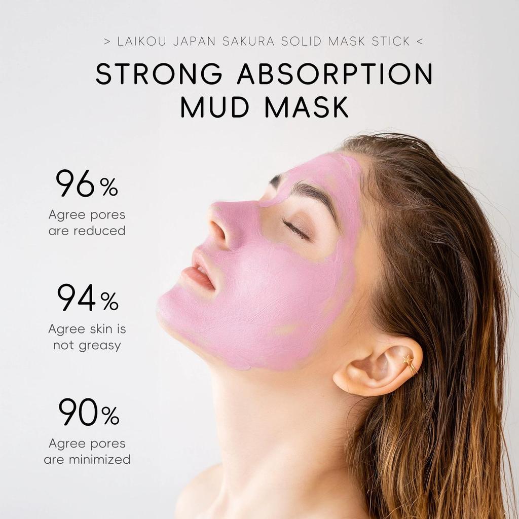 LAIKOU Sakura Solid Face Mask Stick Deep Cleanser Facial Mask Reduces Blackhead Pores Oil Control Moisturizing Mud Face Mask 45g
