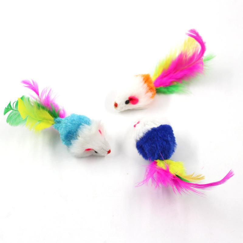 Cat Toys, Plush Little Mice, Seven-color Feathers, Cat Toys, Plush Sound-making Big Mice, Cat Self-entertainment Toys