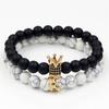 Couple jewelry black frosted stone black diamond volcanic stone mixed wear diamond crown bracelet bracelet set
