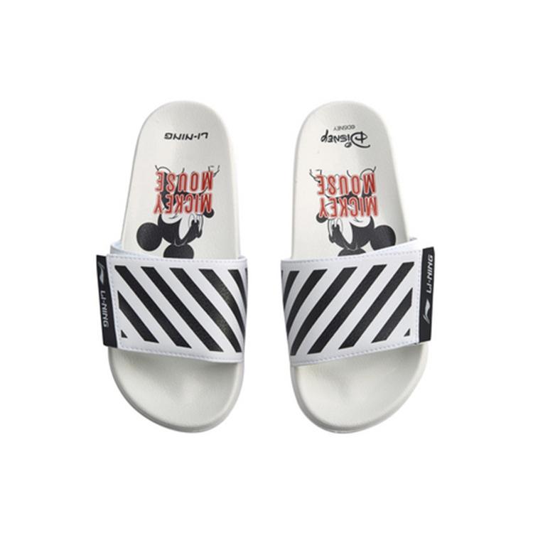 Li Ning Sports Fashion Series Disney Mickey Crossover Lightweight Stylish White Black Slippers Women's AGAQ024-3